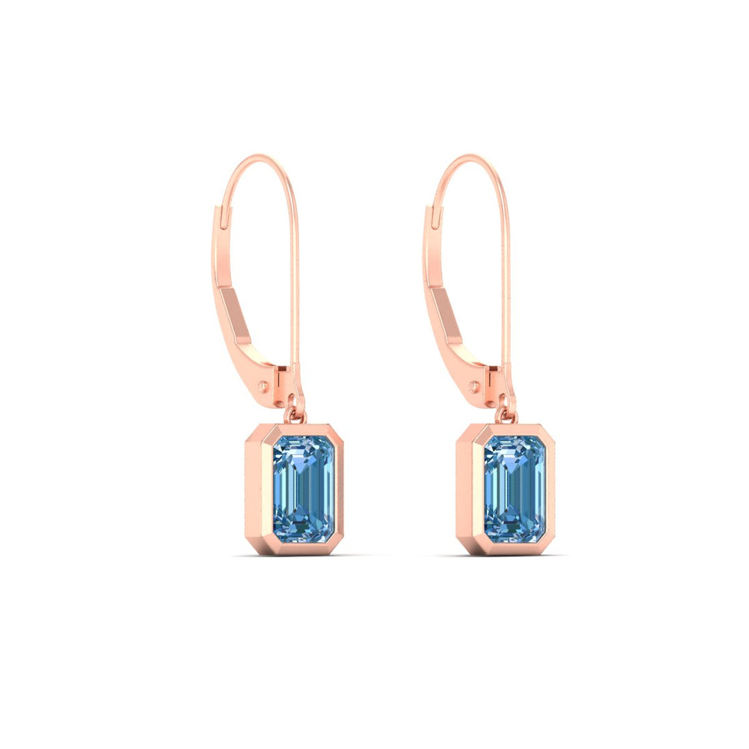 Blue Diamond Lab Grown Bezel Set Leverback Emerald Drop Earrings