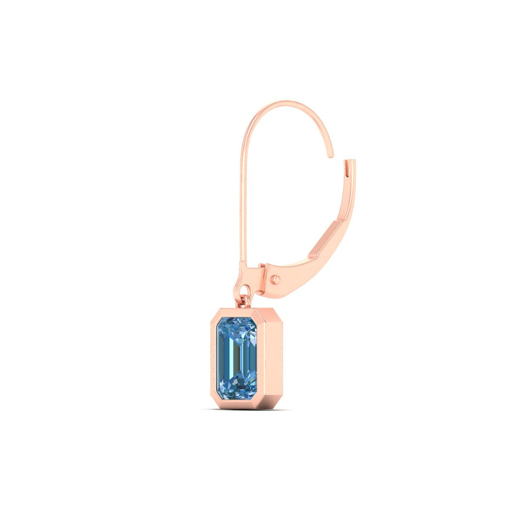 Blue Diamond Lab Grown Bezel Set Leverback Emerald Drop Earrings