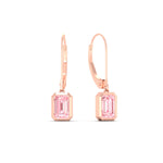 Load image into Gallery viewer, Lab Grown Vivid Pink Bezel Set Leverback Emerald Cut Solitaire Earrings