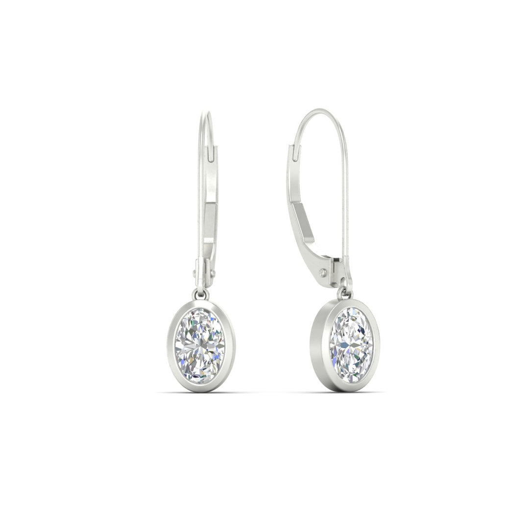 Lab Grown Diamond Leverback Bezel Set Oval Cut Earrings