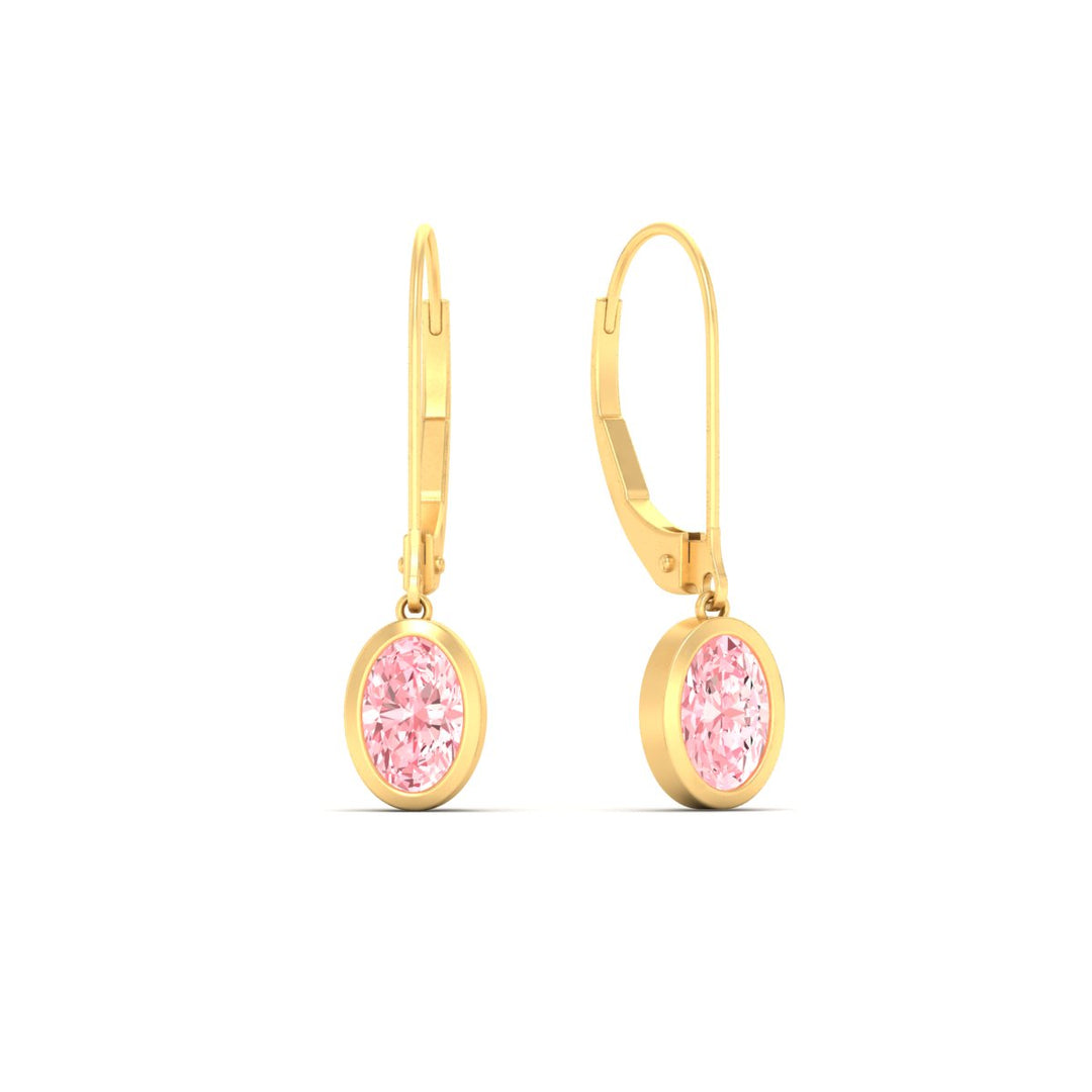 Pink Lab Grown Bezel Set Leverback Oval Shaped Solitaire Earrings
