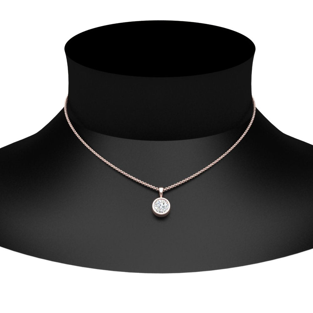 Round Lab Diamond Bezel Solitaire Pendant For Women
