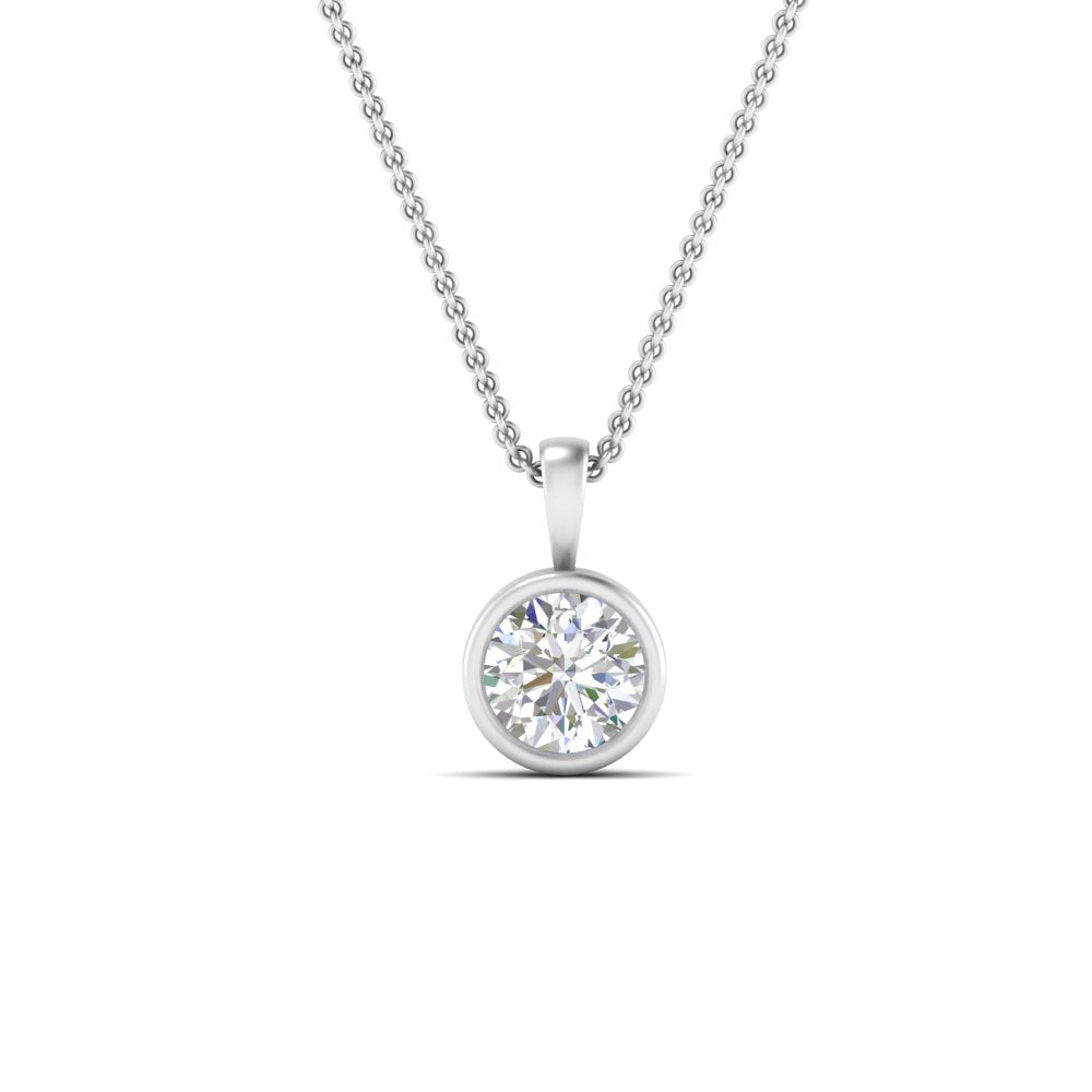 Round Lab Diamond Bezel Solitaire Pendant For Women