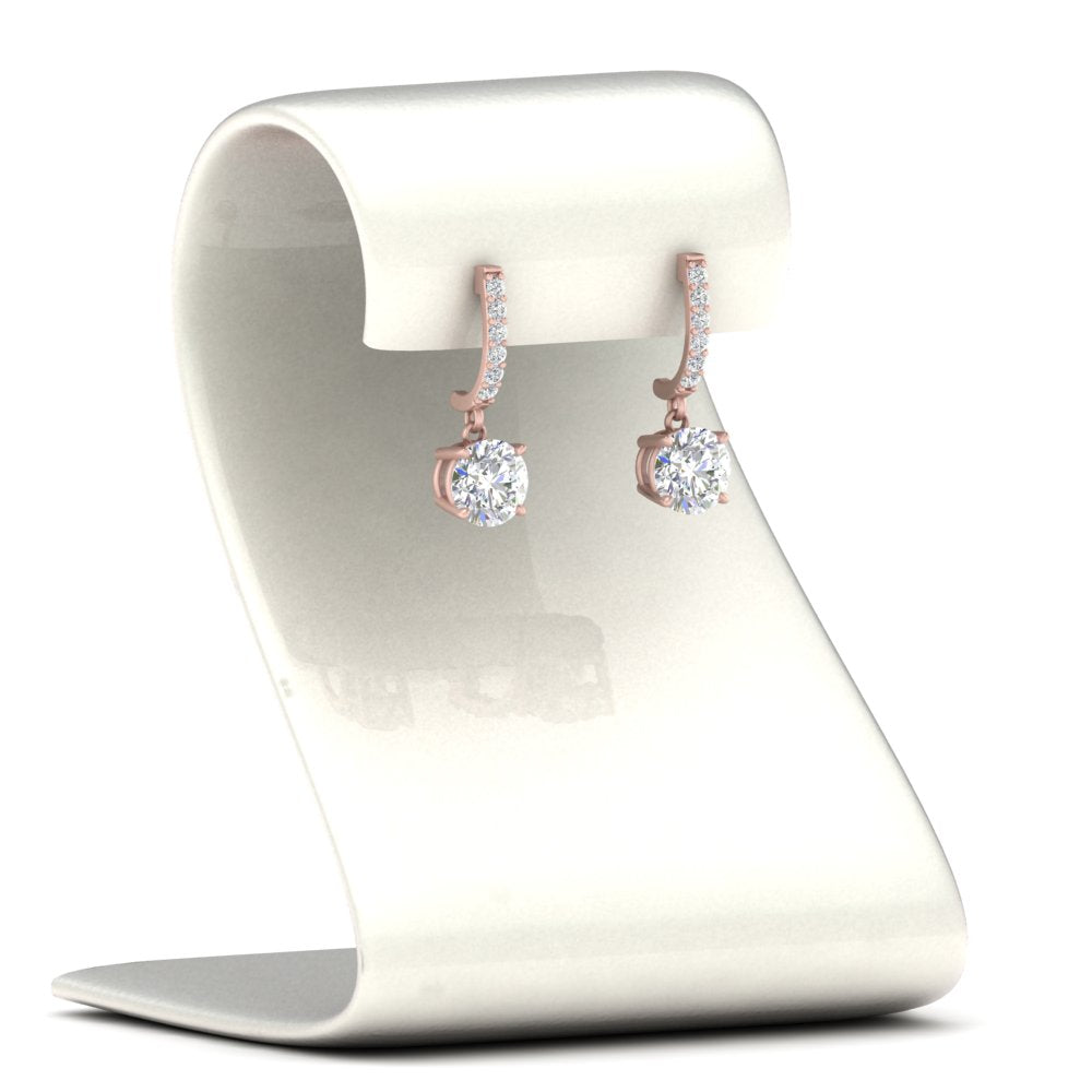 1 Carat Round Cut Lab Diamond Solitaire Drop Earrings 14K Gold