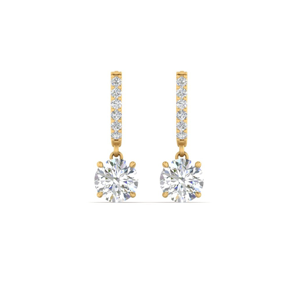1 Carat Round Cut Lab Diamond Solitaire Drop Earrings 14K Gold