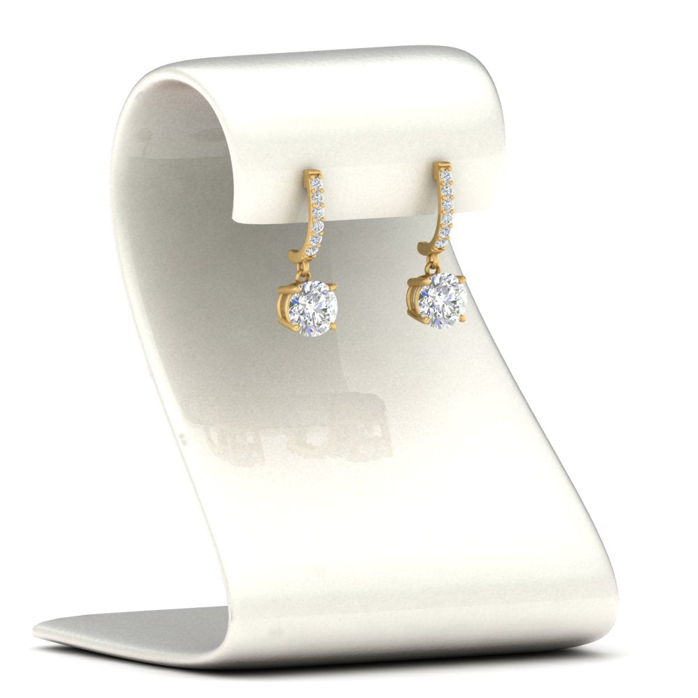 1 Carat Round Cut Lab Diamond Solitaire Drop Earrings 14K Gold