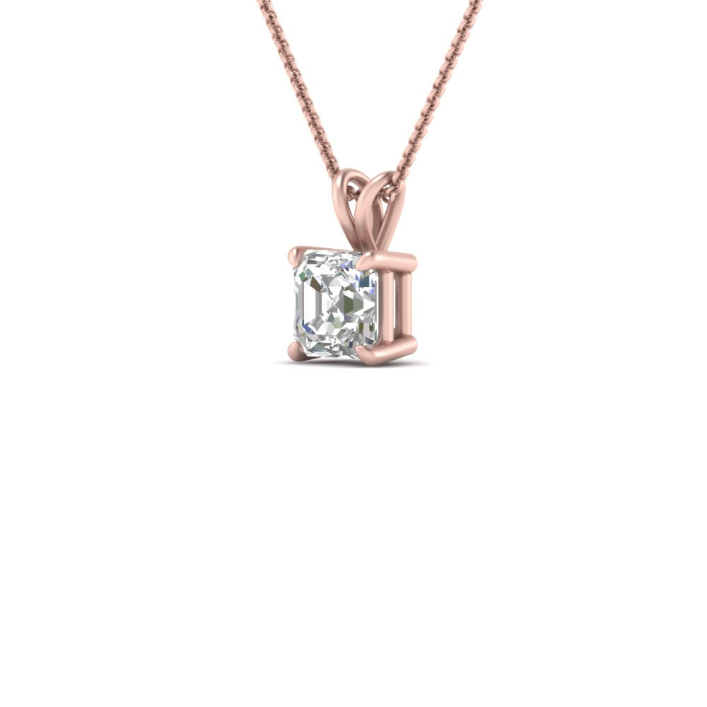 Asscher Lab Diamond Solitaire Pendant For Women 14K Gold