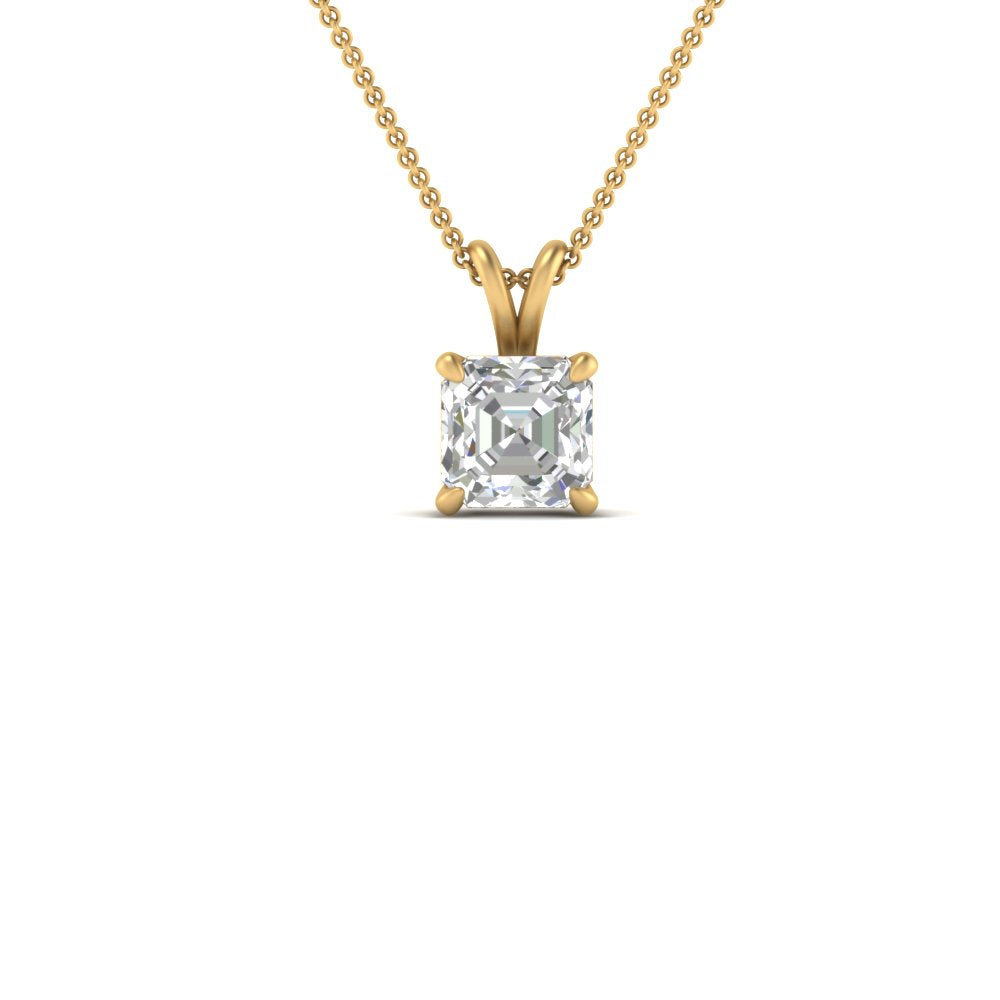 Asscher Lab Diamond Solitaire Pendant For Women 14K Gold