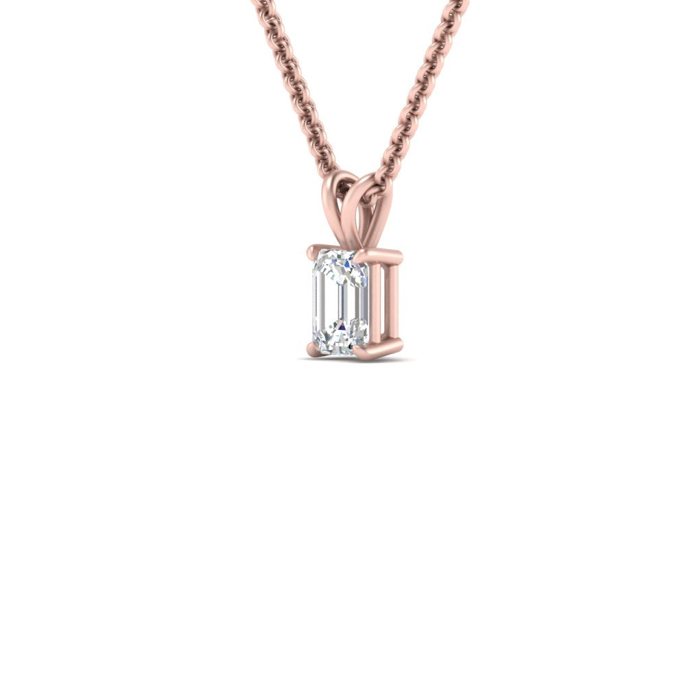 Emerald Cut Lab Diamond Solitaire Pendant For Women 14K Gold
