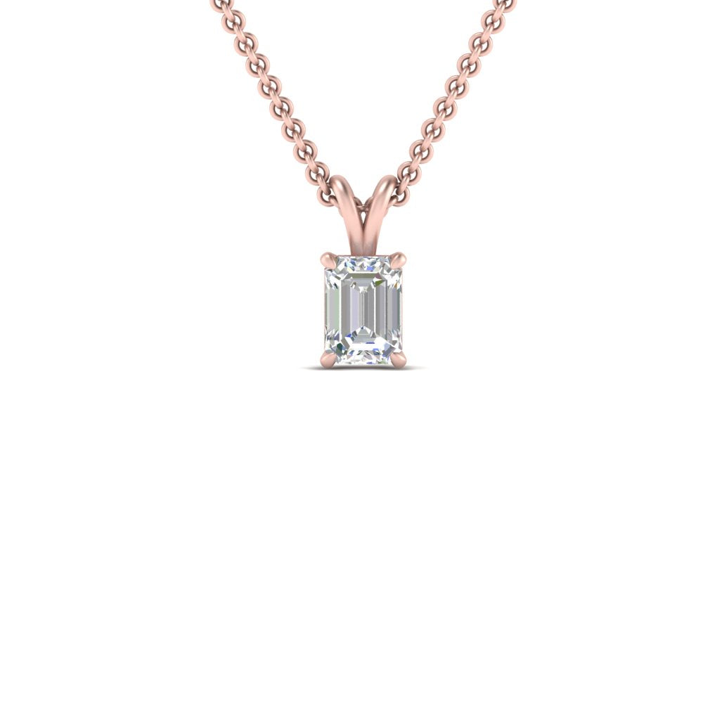 Emerald Cut Lab Diamond Solitaire Pendant For Women 14K Gold
