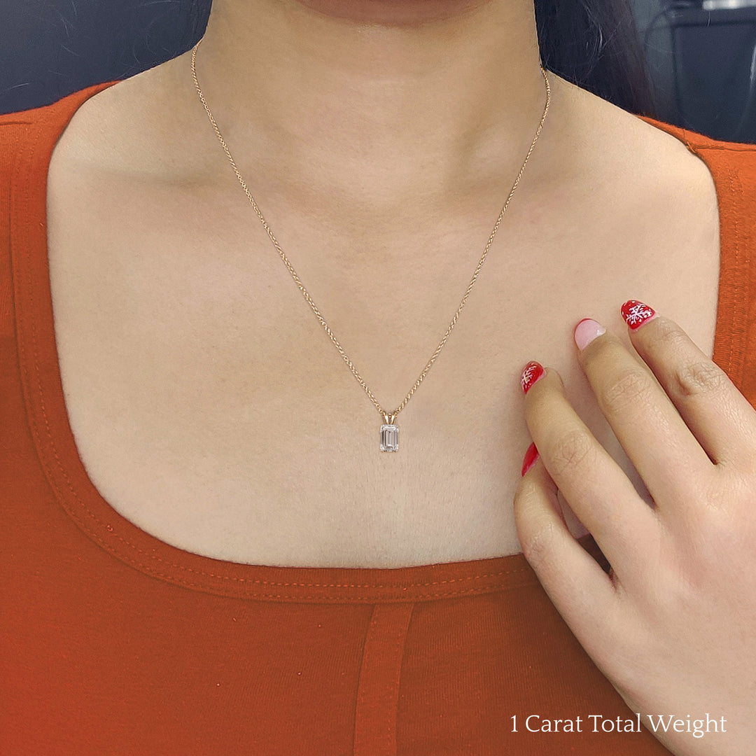 Emerald Cut Lab Diamond Solitaire Pendant For Women 14K Gold