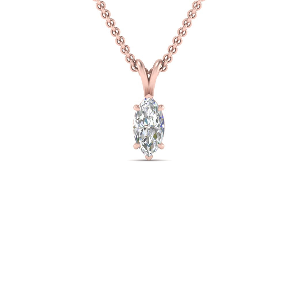 Marquise Lab Diamond Solitaire Pendant For Women 14K Gold
