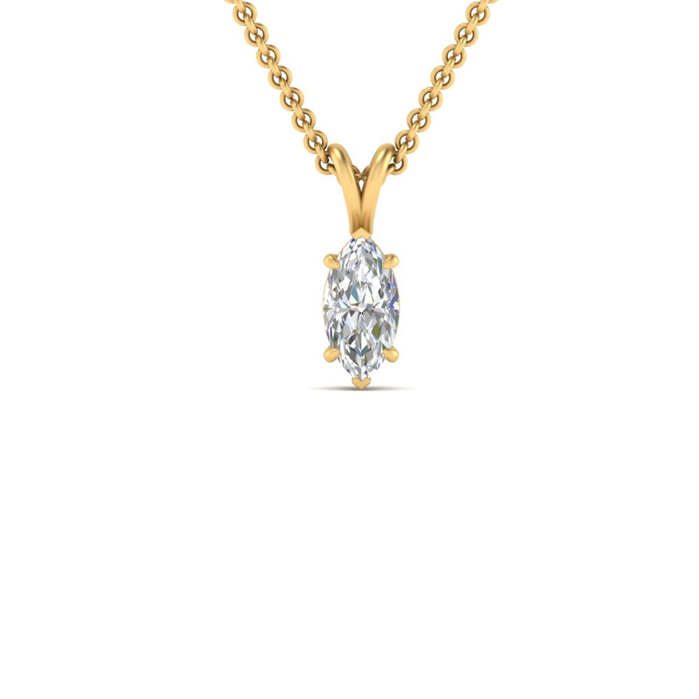 Marquise Lab Diamond Solitaire Pendant For Women 14K Gold