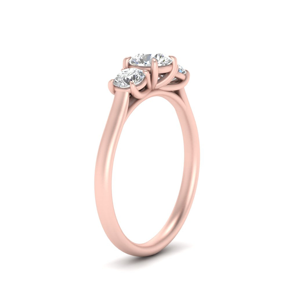 1 Carat Lab Grown Diamond 3 Stone Engagement Ring 14K Rose Gold