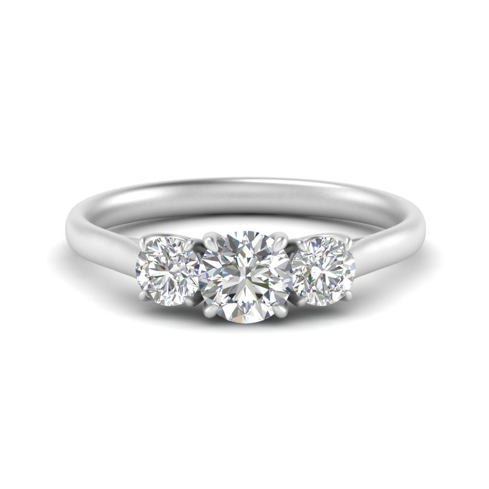 1 Carat Lab Grown Diamond 3 Stone Engagement Ring 14K White Gold