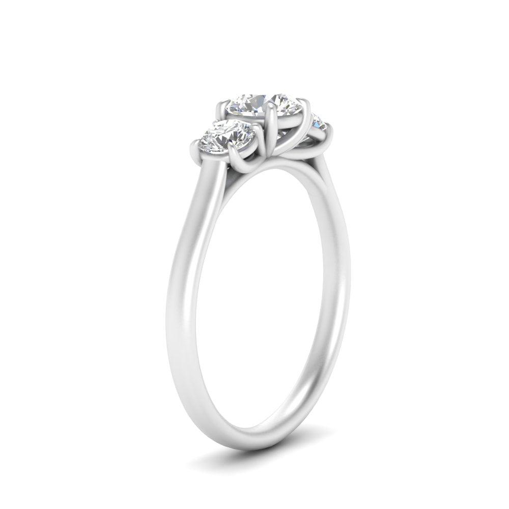 1 Carat Lab Grown Diamond 3 Stone Engagement Ring 14K White Gold