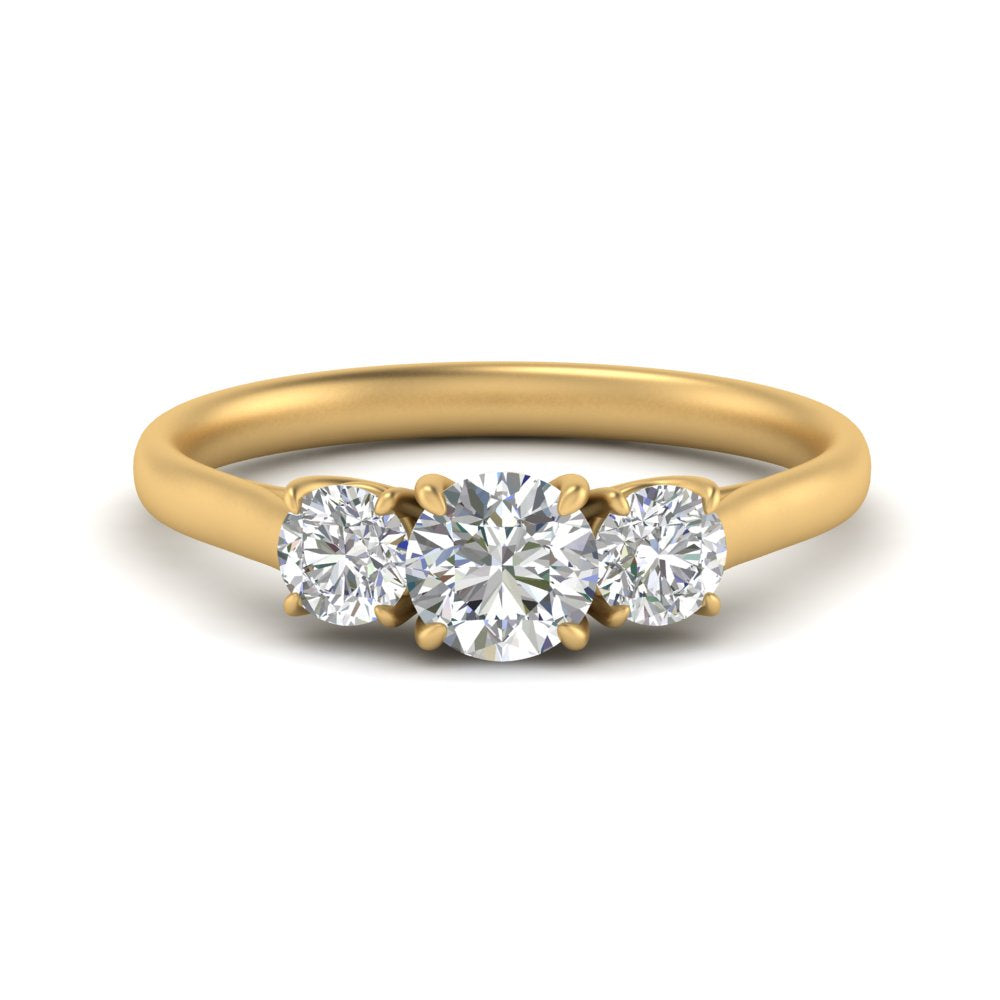 1 Carat Lab Grown Diamond 3 Stone Engagement Ring 14K Yellow Gold
