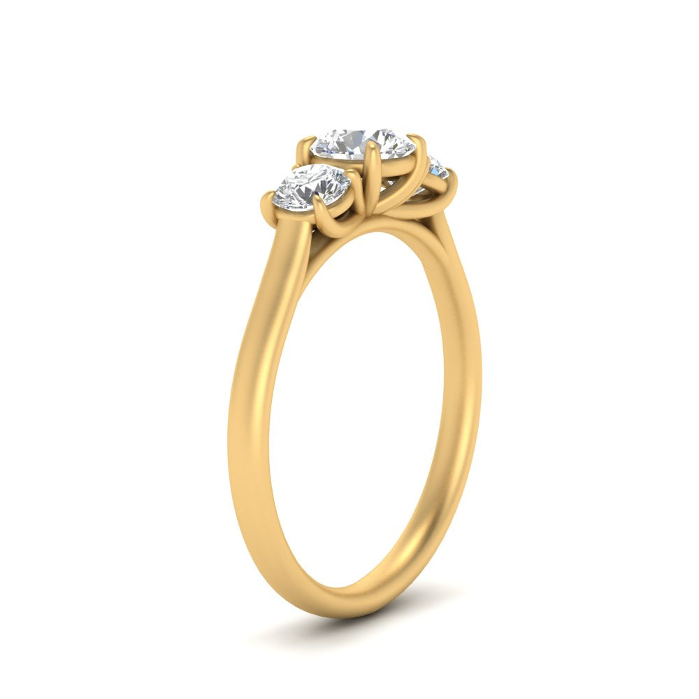 1 Carat Lab Grown Diamond 3 Stone Engagement Ring 14K Yellow Gold