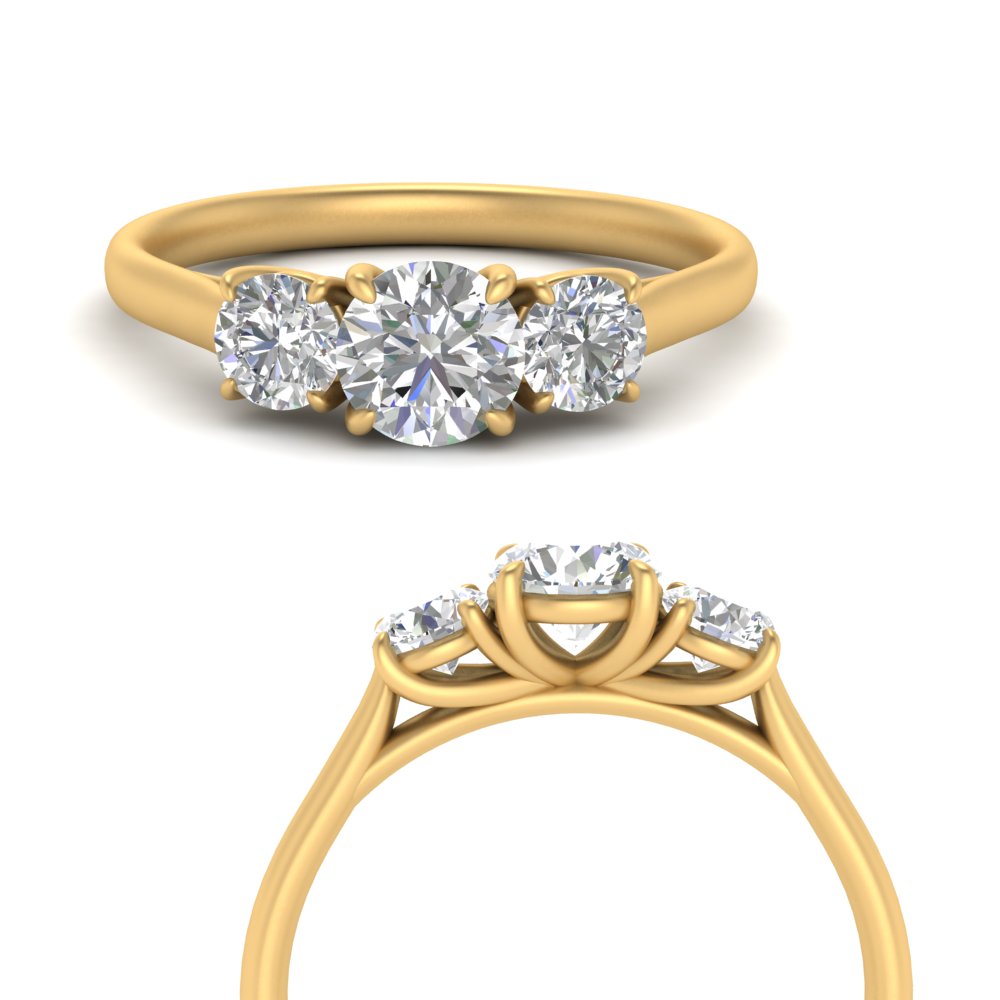 1 Carat Lab Grown Diamond 3 Stone Engagement Ring 14K Yellow Gold