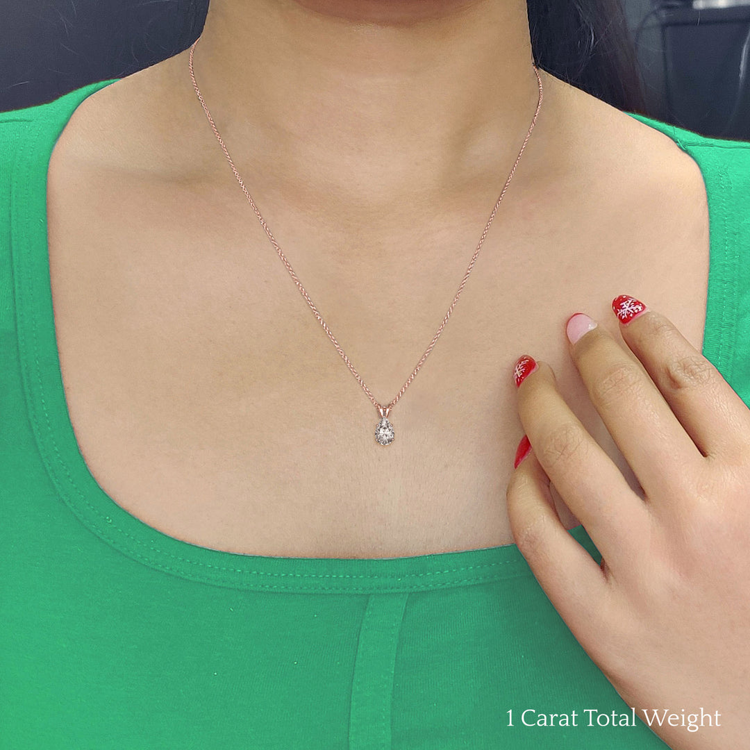 Pear Lab Diamond Solitaire Pendant For Women 14K Gold