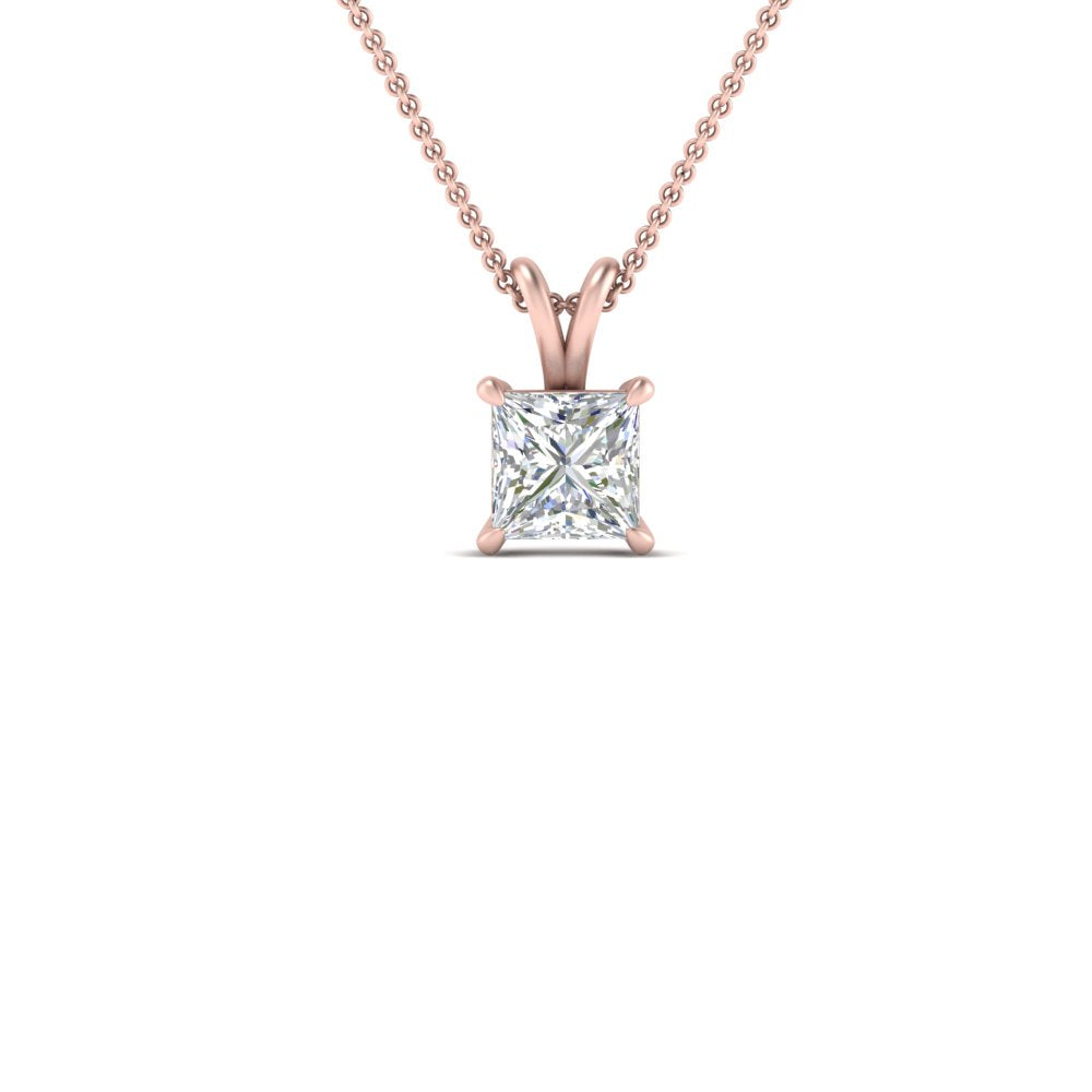 Princess Cut Lab Diamond Solitaire Pendant For Women 14K Gold