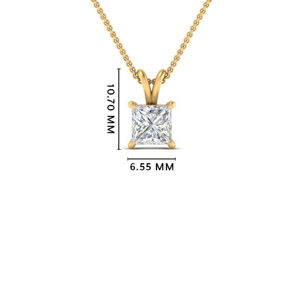 Princess Cut Lab Diamond Solitaire Pendant For Women 14K Gold