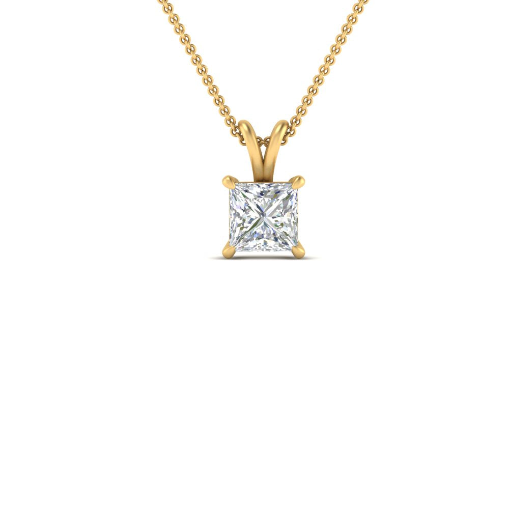 Princess Cut Lab Diamond Solitaire Pendant For Women 14K Gold