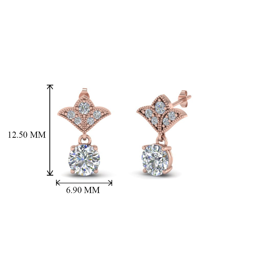 0.50 To 2 Carat Lab Diamond Art Deco Inspired Round Drop Earring For Women 14K Gold