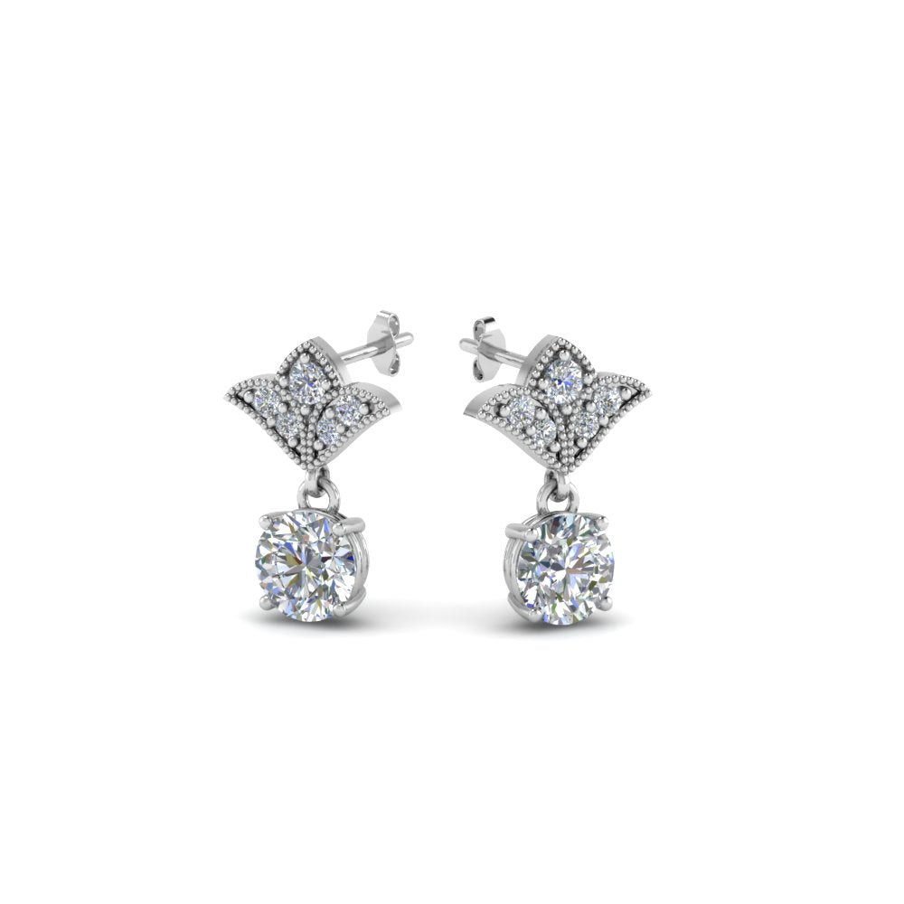 0.50 To 2 Carat Lab Diamond Art Deco Inspired Round Drop Earring For Women 14K Gold