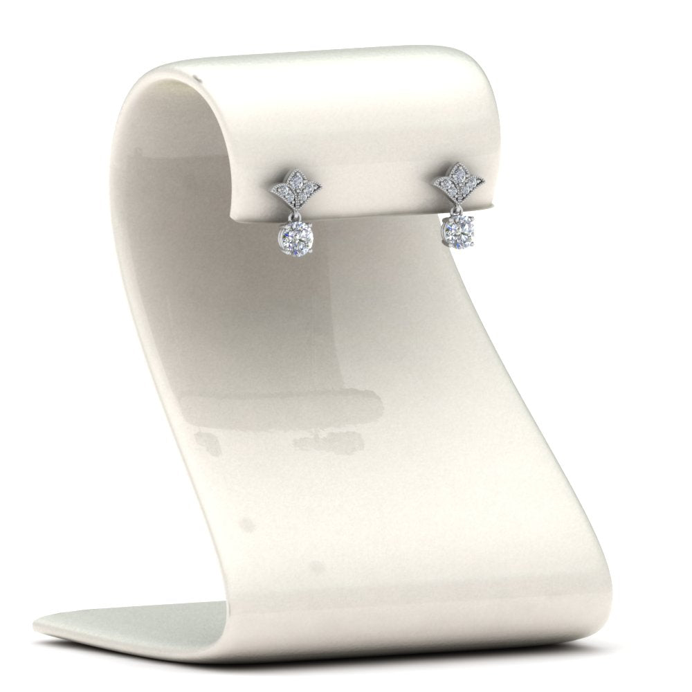 0.50 To 2 Carat Lab Diamond Art Deco Inspired Round Drop Earring For Women 14K Gold