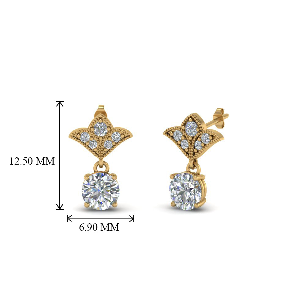 0.50 To 2 Carat Lab Diamond Art Deco Inspired Round Drop Earring For Women 14K Gold
