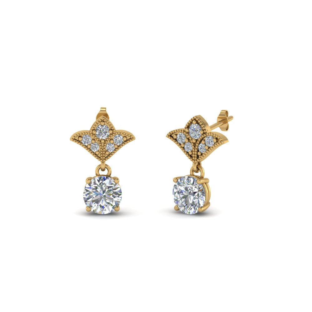 0.50 To 2 Carat Lab Diamond Art Deco Inspired Round Drop Earring For Women 14K Gold