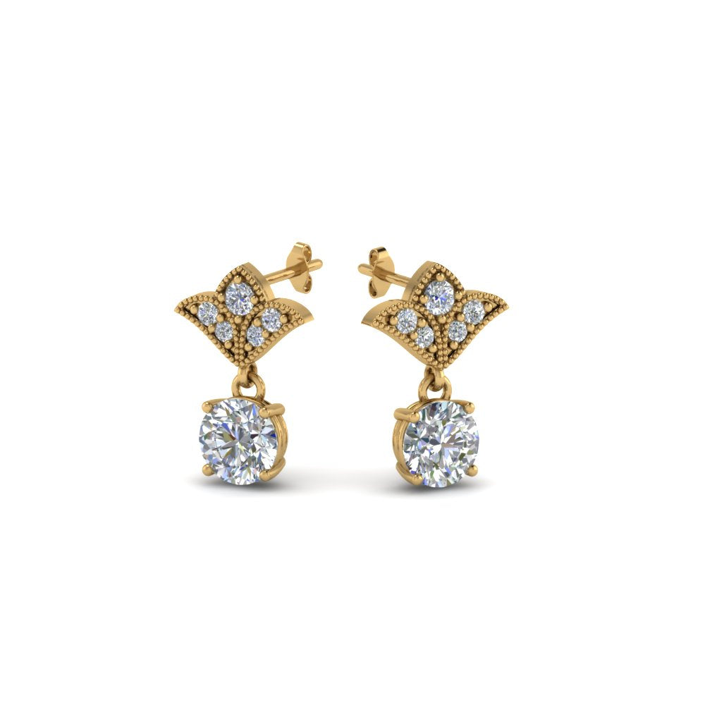 0.50 To 2 Carat Lab Diamond Art Deco Inspired Round Drop Earring For Women 14K Gold