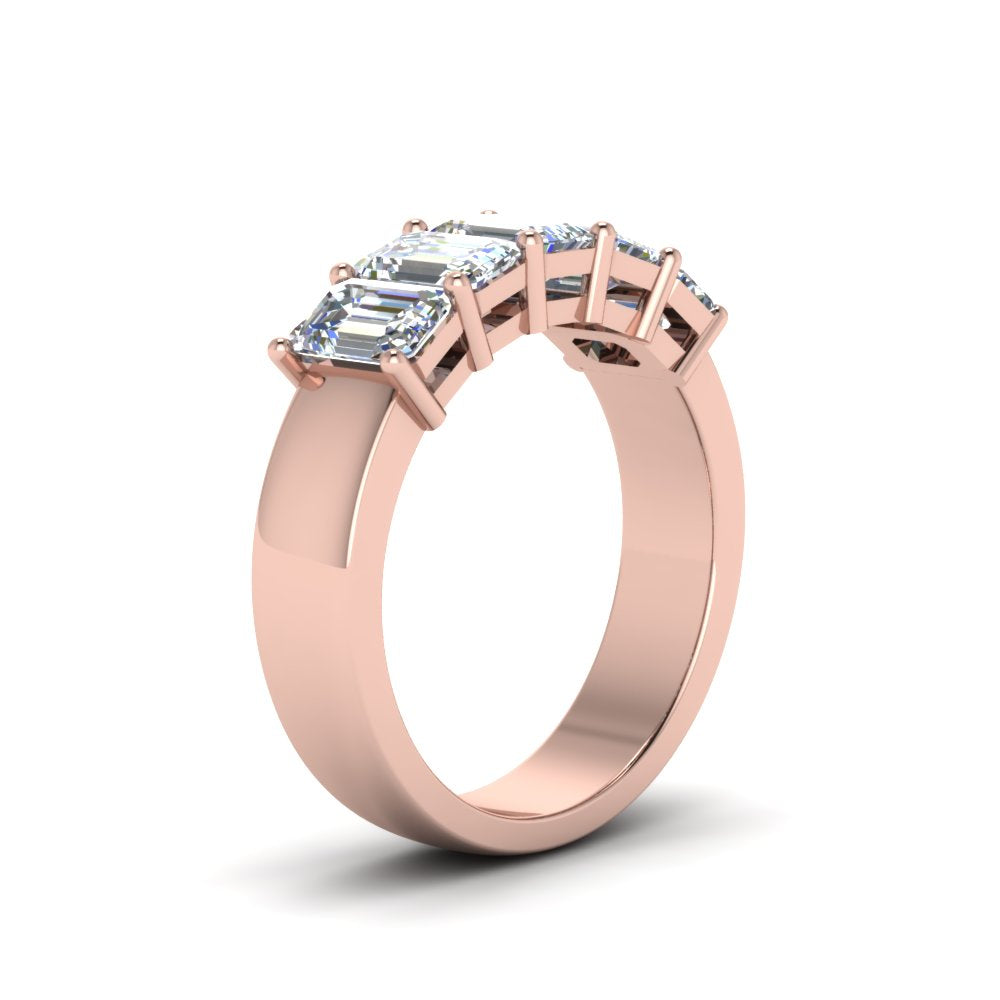 Five Stone Emerald Cut Lab Diamond Ring 14K Gold