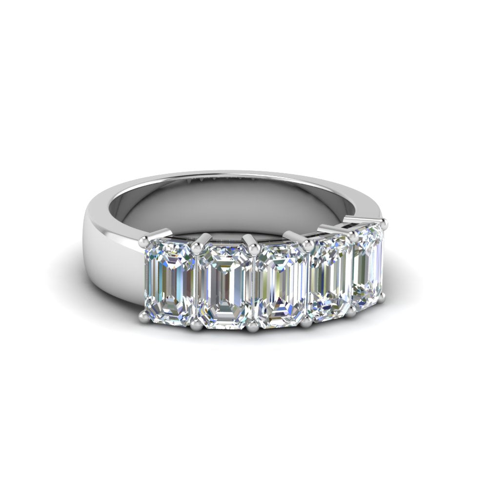 Five Stone Emerald Cut Lab Diamond Ring 14K Gold