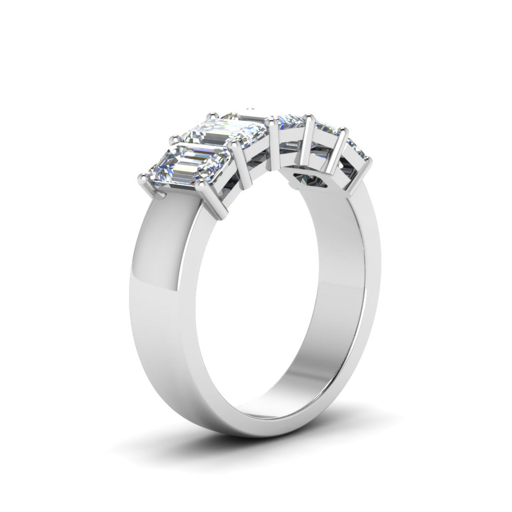 Five Stone Emerald Cut Lab Diamond Ring 14K Gold