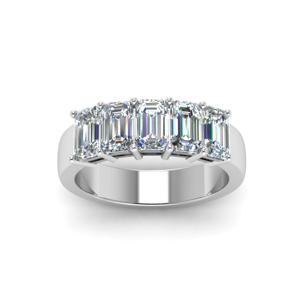 Five Stone Emerald Cut Lab Diamond Ring 14K Gold