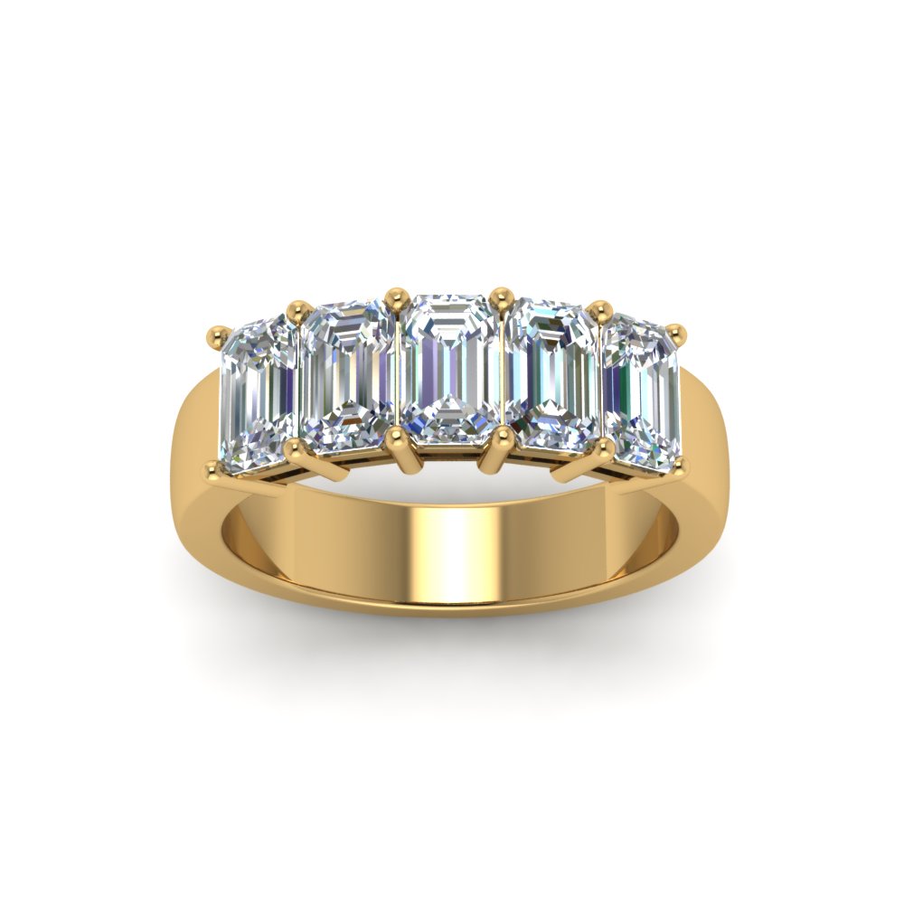 Five Stone Emerald Cut Lab Diamond Ring 14K Gold