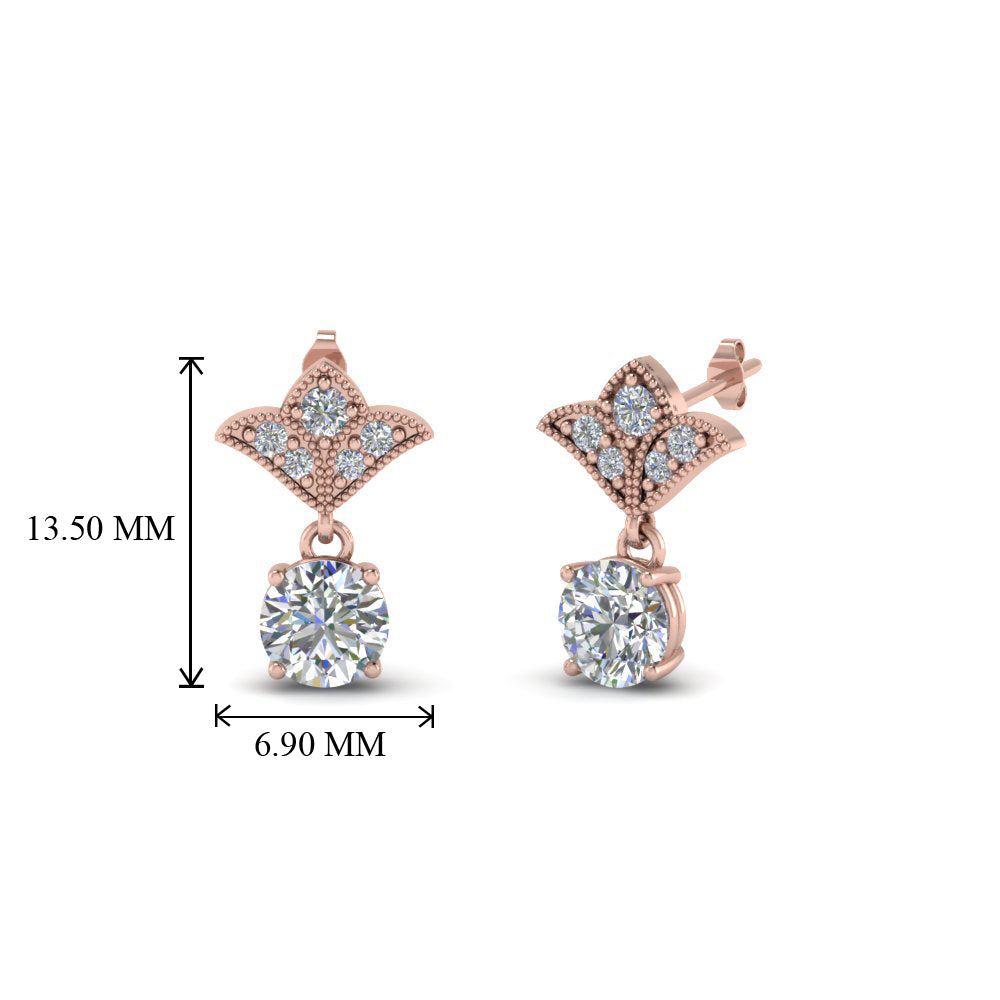 0.50 To 2 Carat Lab Diamond Art Deco Inspired Round Drop Earring For Women 14K Gold