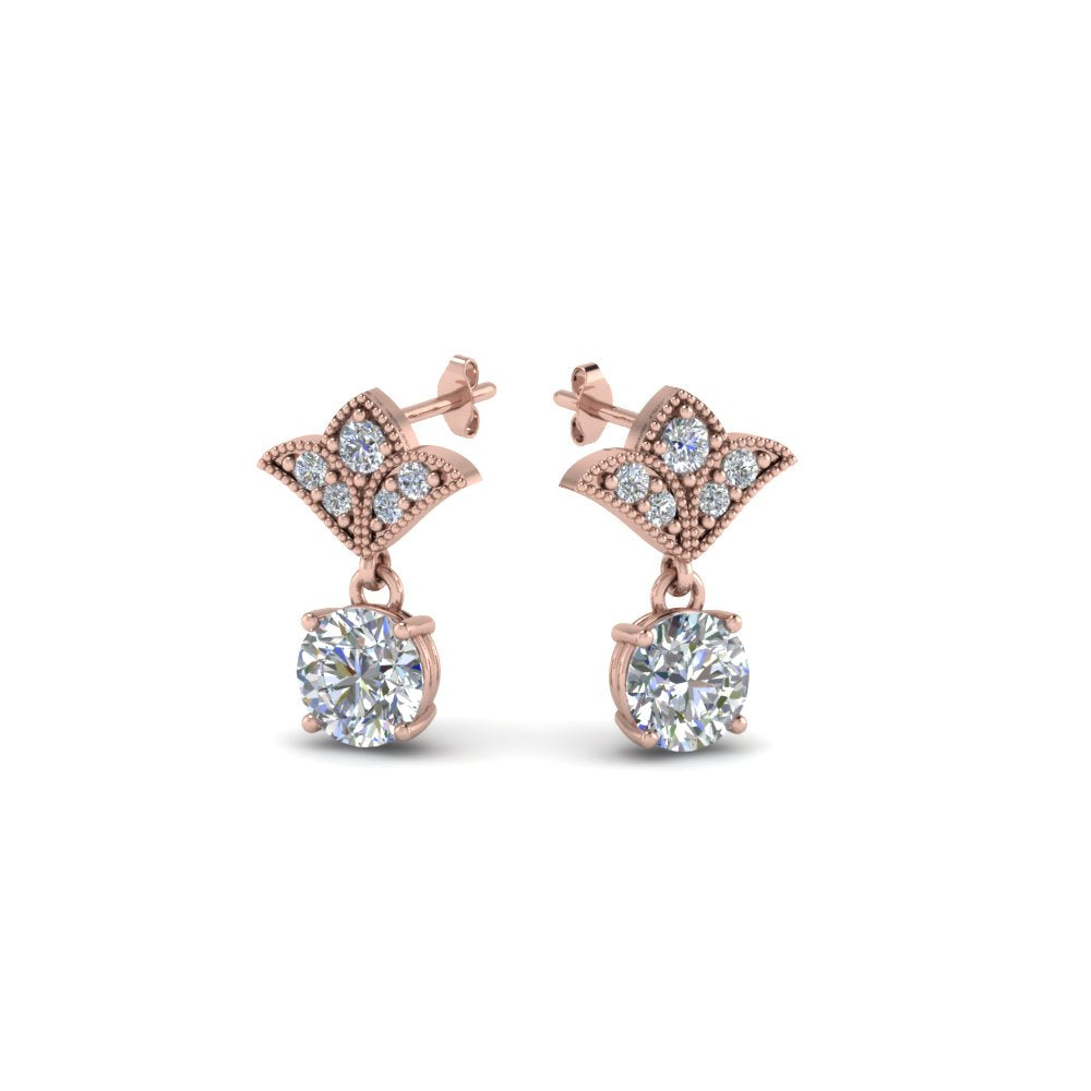 0.50 To 2 Carat Lab Diamond Art Deco Inspired Round Drop Earring For Women 14K Gold