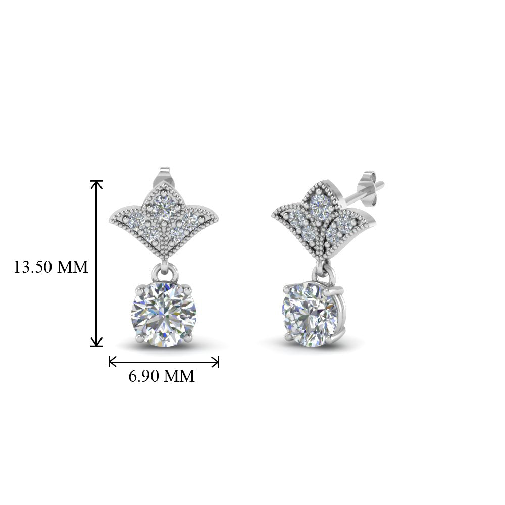0.50 To 2 Carat Lab Diamond Art Deco Inspired Round Drop Earring For Women 14K Gold