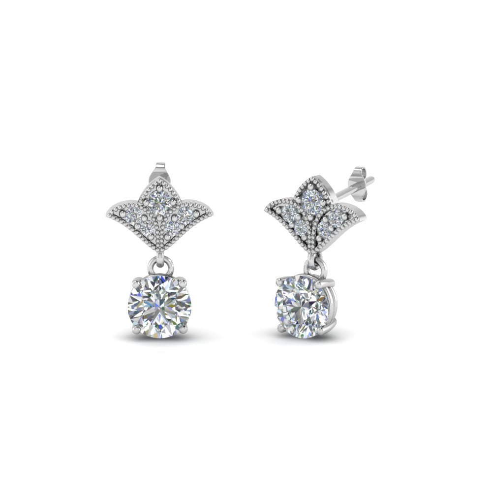 0.50 To 2 Carat Lab Diamond Art Deco Inspired Round Drop Earring For Women 14K Gold