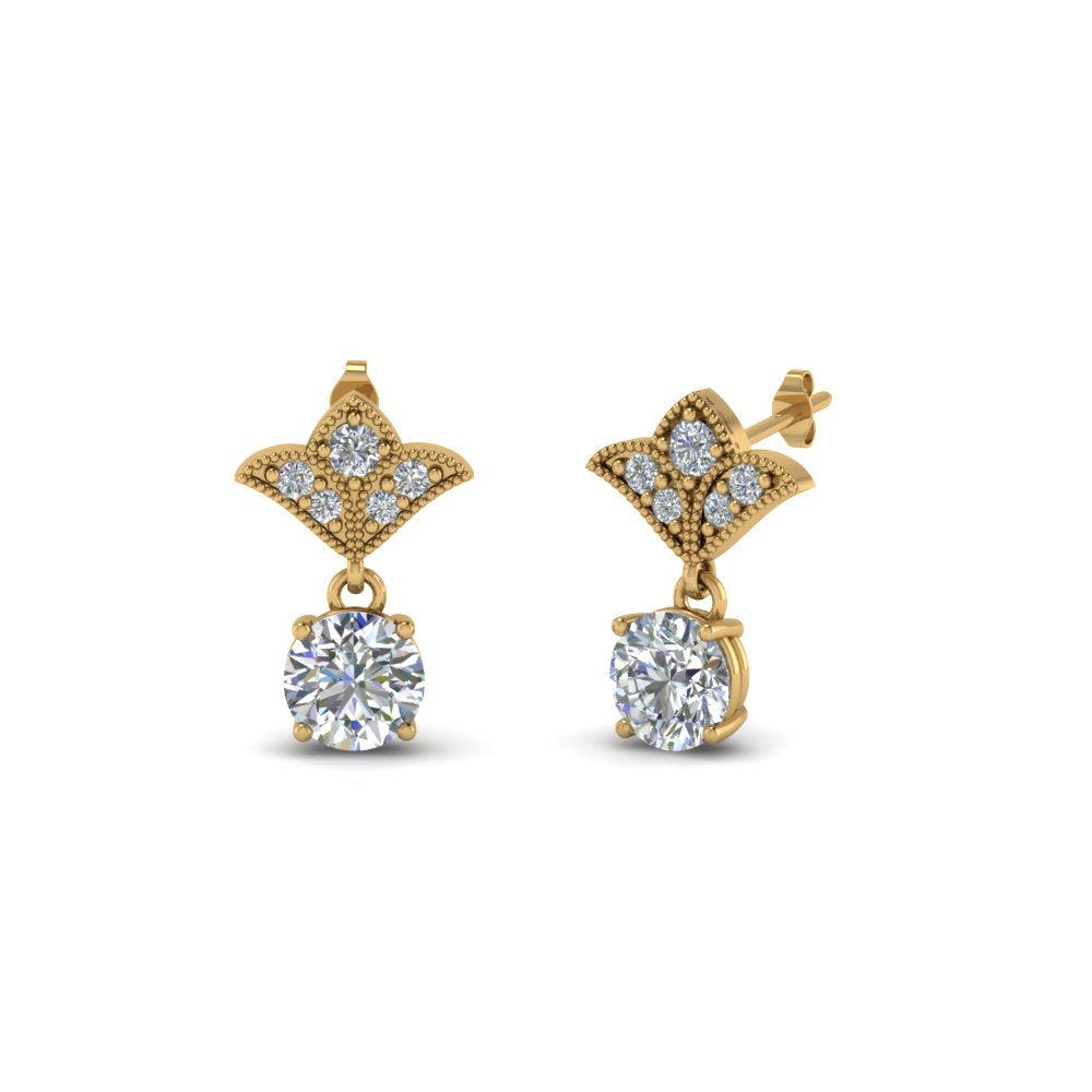 0.50 To 2 Carat Lab Diamond Art Deco Inspired Round Drop Earring For Women 14K Gold