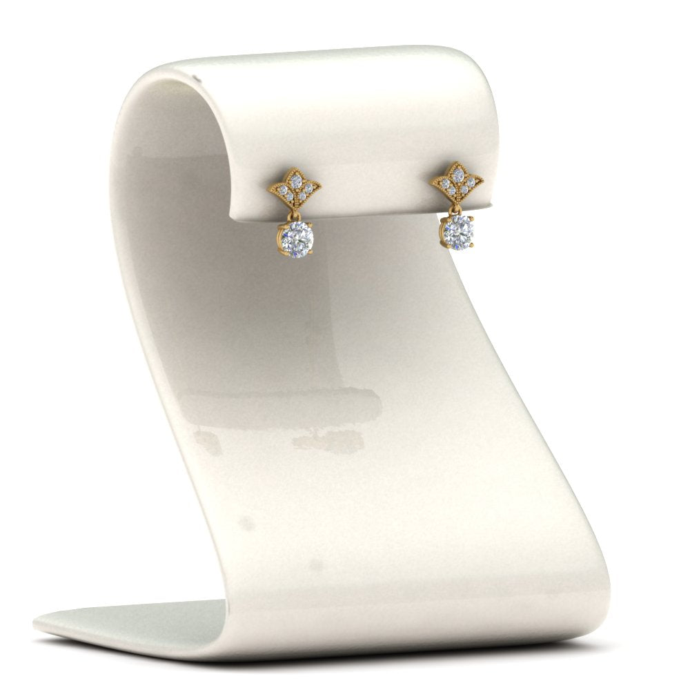 0.50 To 2 Carat Lab Diamond Art Deco Inspired Round Drop Earring For Women 14K Gold