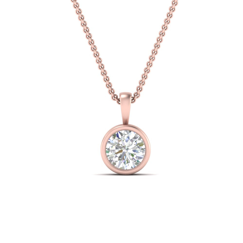 Round Lab Diamond Bezel Solitaire Pendant For Women