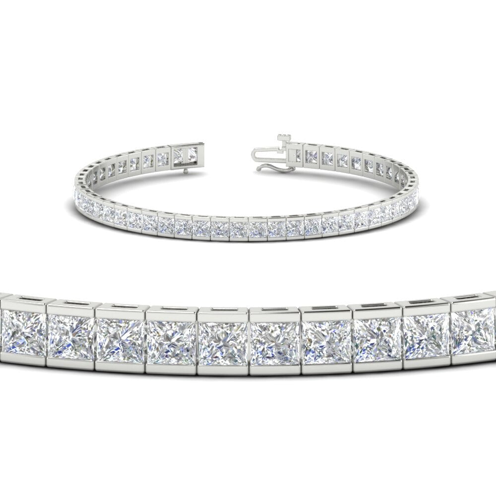 Half Bezel Princess Cut Lab Diamond Tennis Bracelet