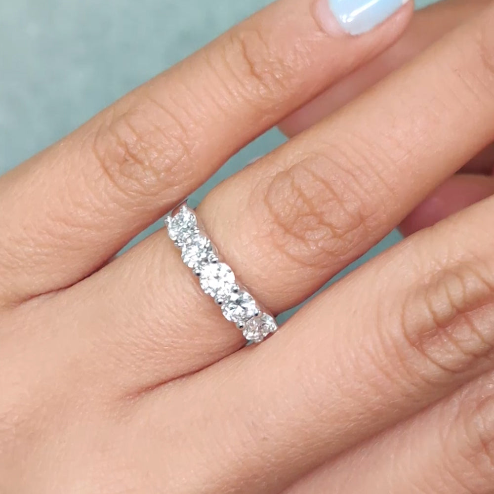 1 Carat Round Cut Lab Grown Five Stone Wedding Band For Women 14K White Gold |Cuts & Carat