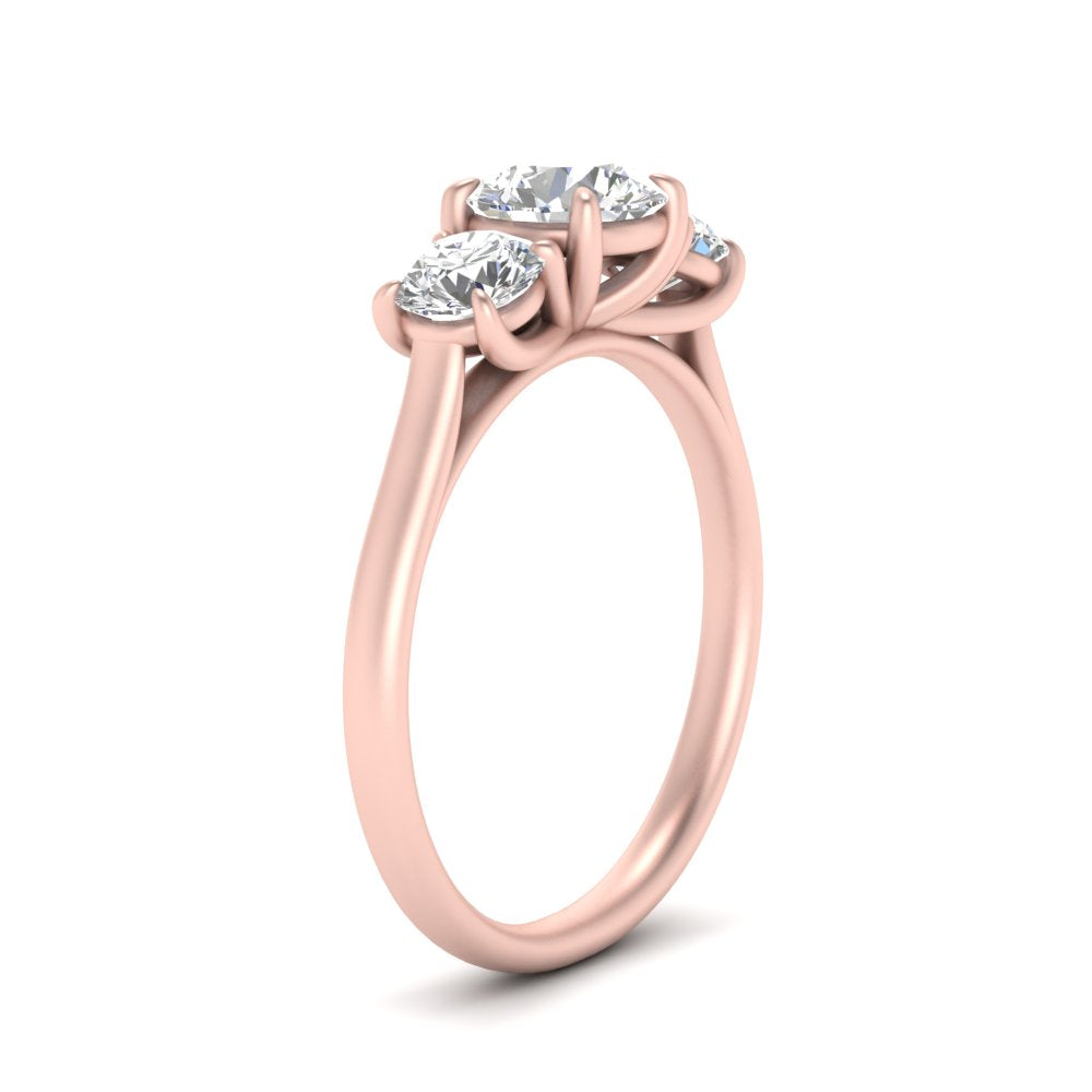 2 Carat Lab Grown Diamond 3 Stone Engagement Ring 14K Rose Gold