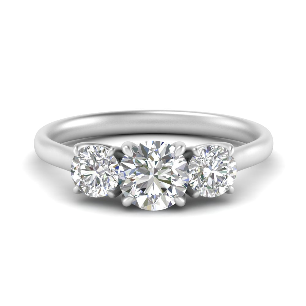 2 Carat Lab Grown Diamond 3 Stone Engagement Ring 14K White Gold