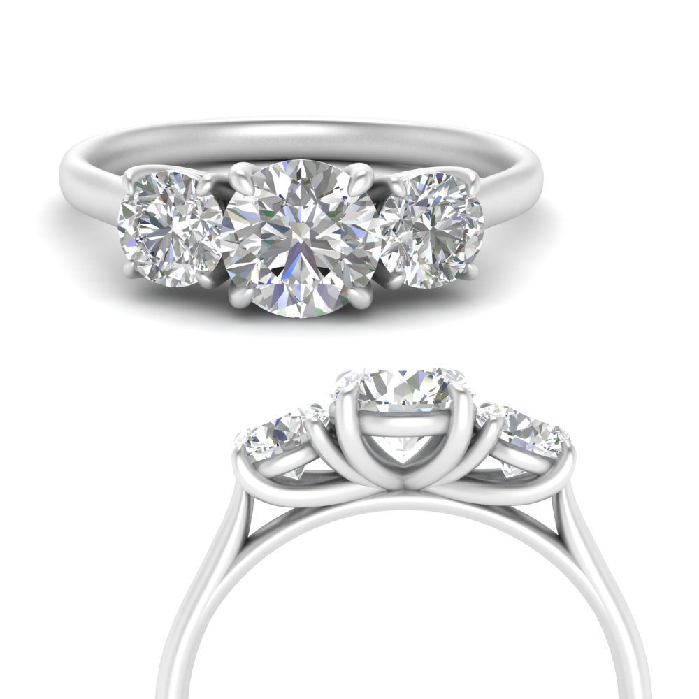 2 Carat Lab Grown Diamond 3 Stone Engagement Ring 14K White Gold